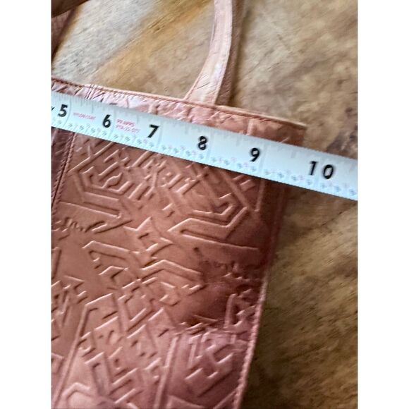 Hand Tooled Genuine Leather Tote Bag Brown Tribal Ethnic Boho Shoulder Purse - Picture 9 of 11